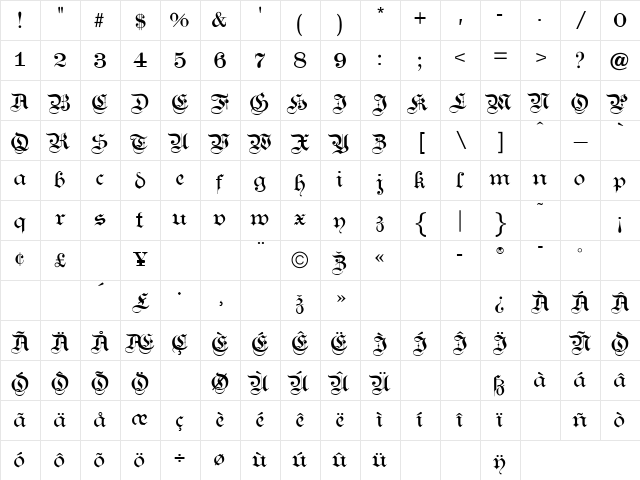 KanzleiLight Regular Character Map KanzleiLight Regular Character Map
