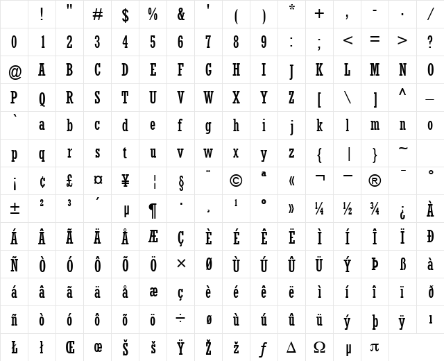 AstuteCondSSK Regular Character Map