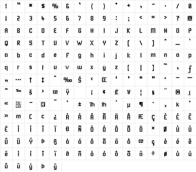 Karisma Stencil Regular Character Map