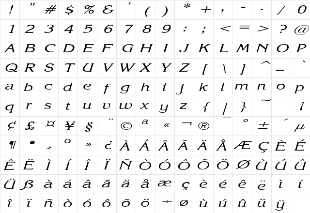 KatrinaExtended Italic Character Map
