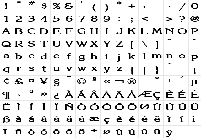 Keira Extended Bold Character Map