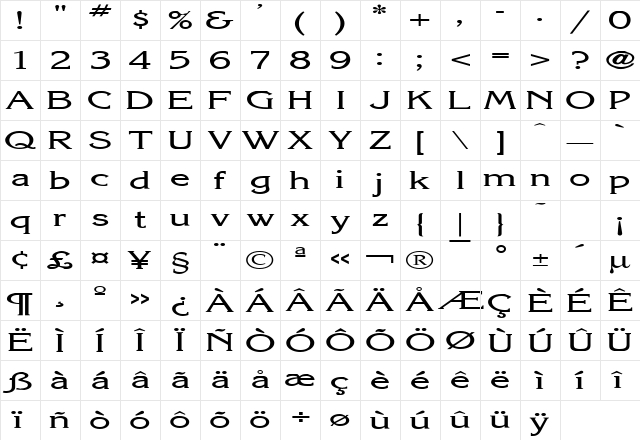 Keira Extended Normal Character Map