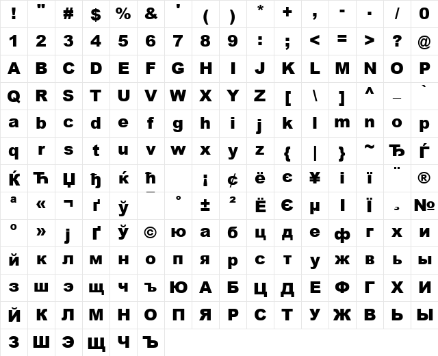 Arial Black KOI8 Regular Character Map