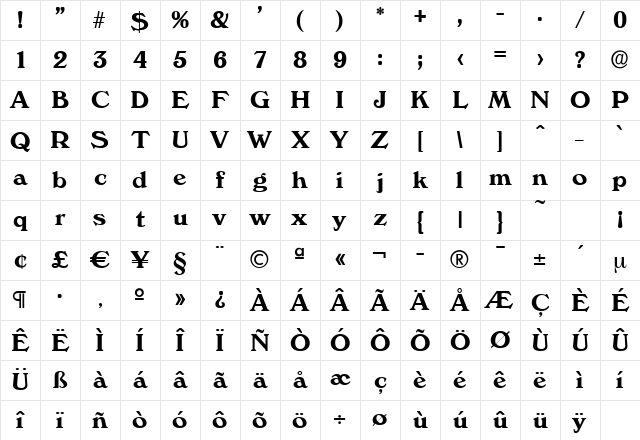 KellyBecker Bold Character Map