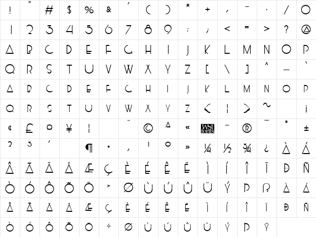 Kensington Regular Character Map