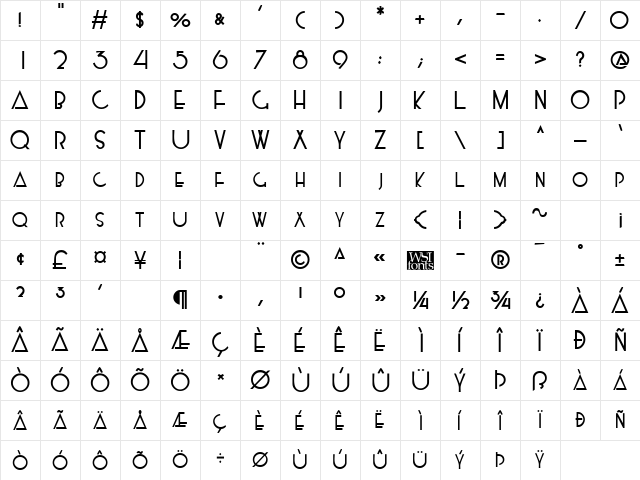 Kensington Bold Character Map