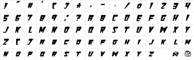 Keroway2000 Italic Character Map
