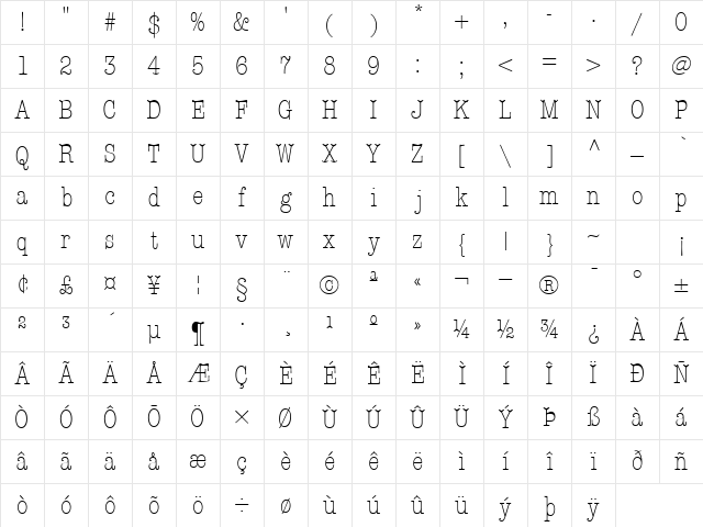 KeyboardLightCondSSK Regular Character Map