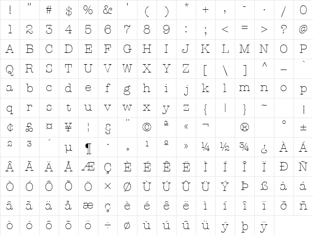 KeyboardLightSSK Regular Character Map KeyboardLightSSK Regular Character Map