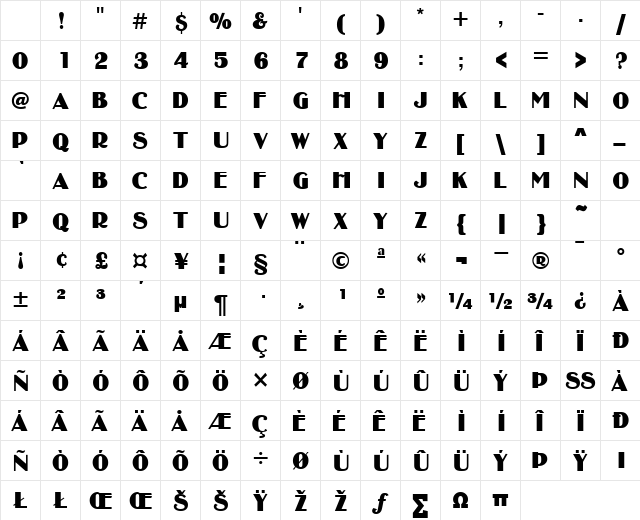 AsukaCapsSSK Regular Character Map