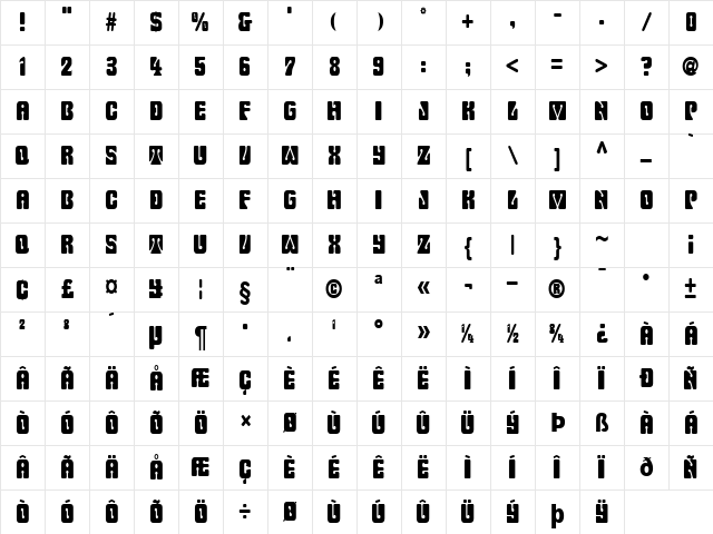 KeyholeCondensed Normal Character Map