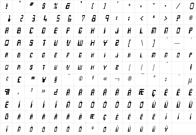 Keys Condensed Italic Character Map Keys Condensed Italic Character Map