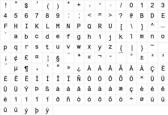 Arial Monospaced Regular Character Map