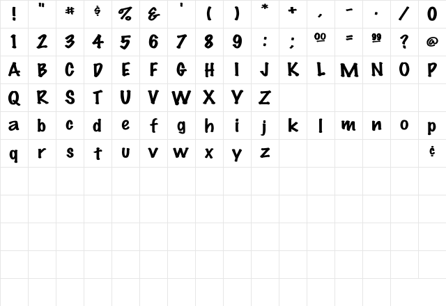 MarkerFeltThin Wd Regular Character Map