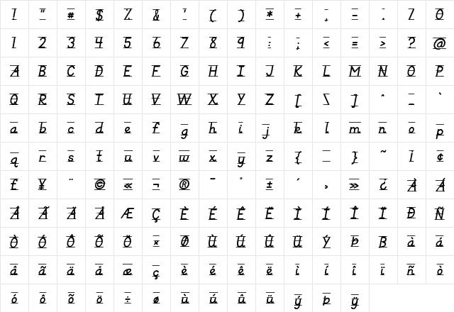KG Primary Italics Lined Regular Character Map KG Primary Italics Lined Regular Character Map