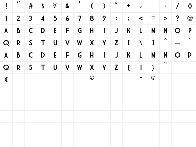Market Deco Regular Character Map