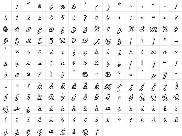 Marketing Script Shadow Regular Character Map