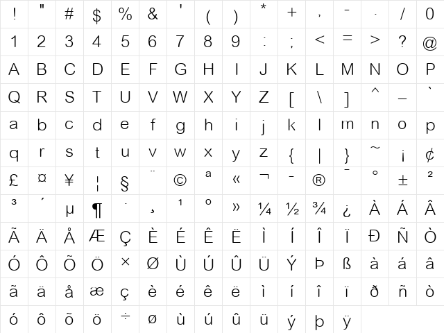 Arial Rounded MT Light Character Map