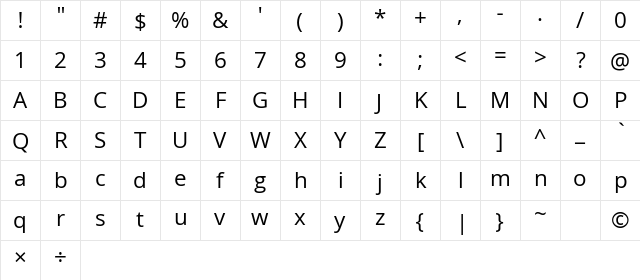 Khula Regular Character Map