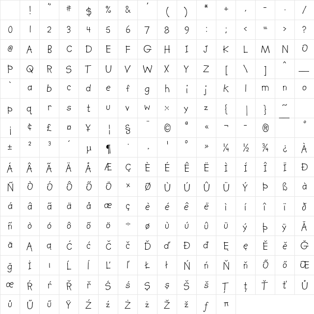 Kidprint Regular Character Map