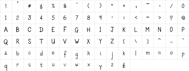 Kids Scrawl Regular Character Map