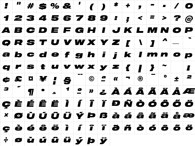 Sequel100Black-96 &amp; Character Map