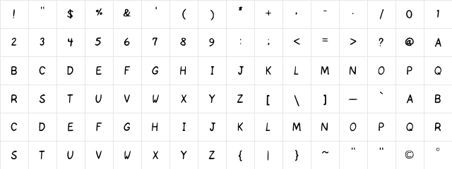 Insomniac Comic Font Medium Character Map