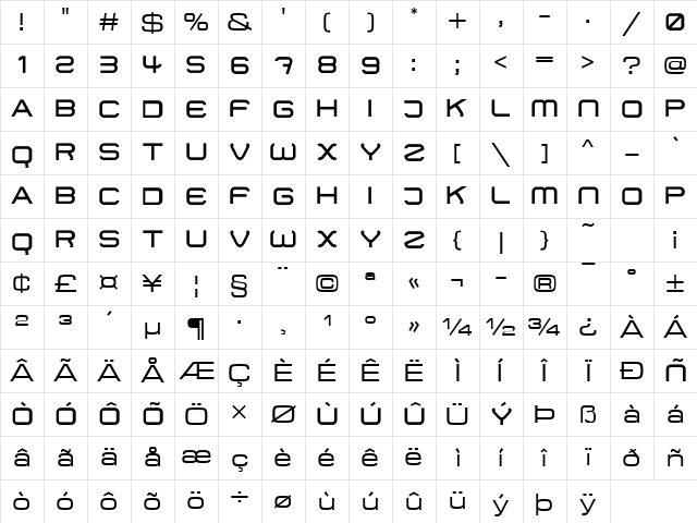 01 DigitMono Regular Character Map