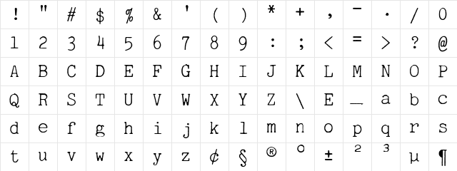01196a Regular Character Map