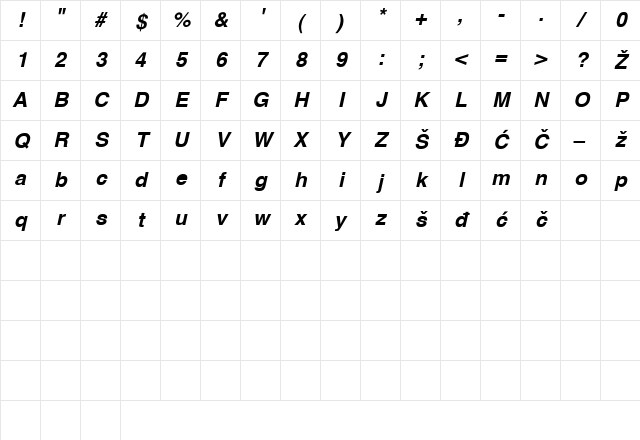 0Hel-BI Regular Character Map