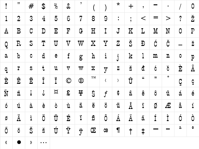 0West Regular Character Map 0West Regular Character Map