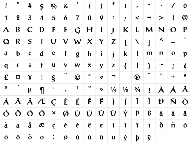 PostAntiqua Regular Character Map PostAntiqua Regular Character Map