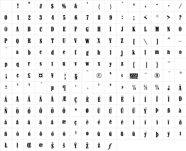 Marlboro Regular Character Map Marlboro Regular Character Map