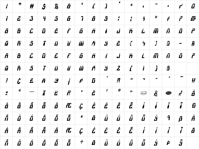 1968 Odyssey Condensed Italic Condensed Italic Character Map 1968 Odyssey Condensed Italic Condensed Italic Character Map