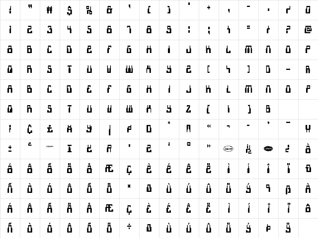 1968 Odyssey Condensed Condensed Character Map