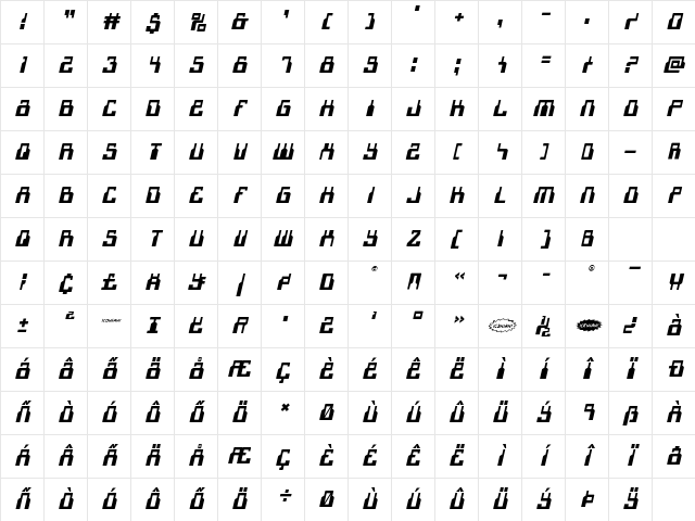 1968 Odyssey Italic Italic Character Map