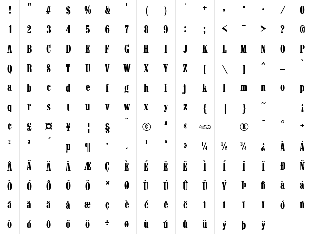 Marlboro Regular Character Map