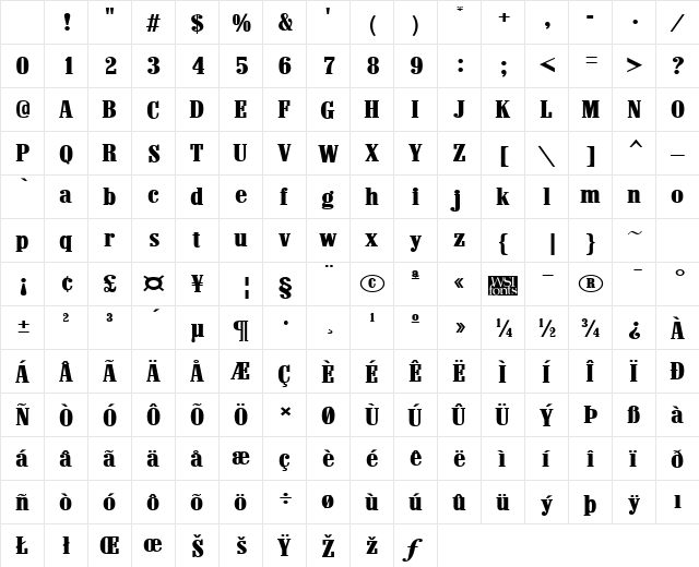 MarlboroWide Regular Character Map