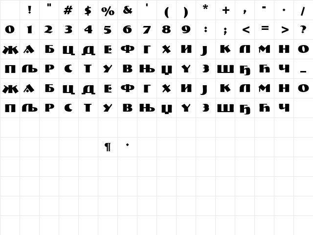 1Bremen Regular Character Map