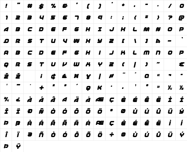 1st Enterprises Italic Italic Character Map
