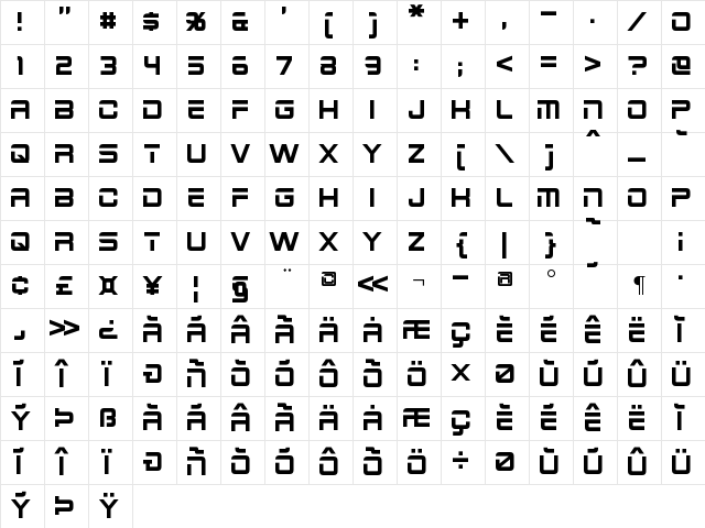 2015 Cruiser Regular Character Map