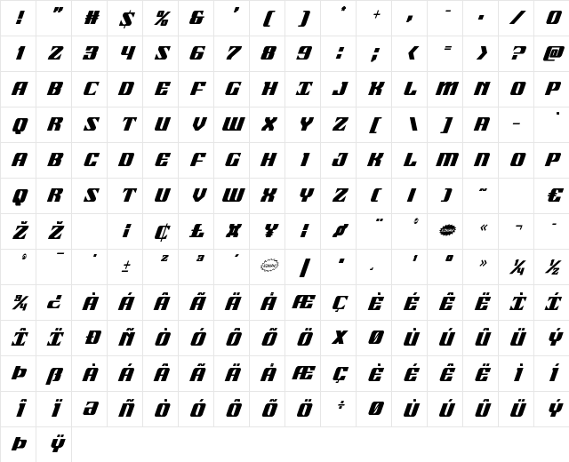 21 Gun Salute Condensed Italic Condensed Italic Character Map