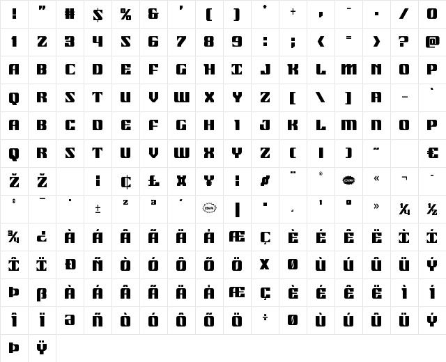 21 Gun Salute Condensed Condensed Character Map