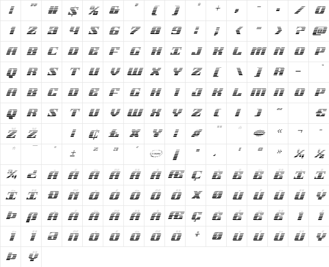 21 Gun Salute Gradient Italic Italic Character Map