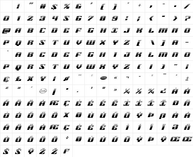 21 Gun Salute Halftone Italic Italic Character Map