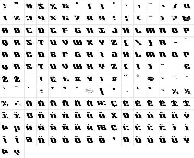 21 Gun Salute Leftalic Italic Character Map