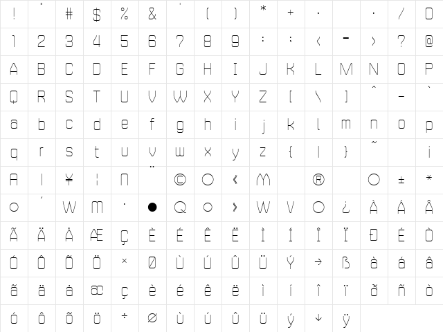 235MKSD UltraLightAl Character Map