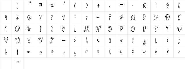 2Peas DW Curls and Swirls Regular Character Map