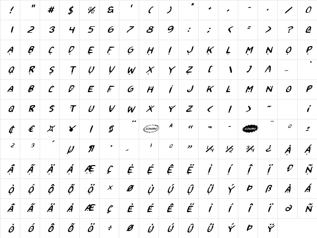 2Toon2 Italic Italic Character Map