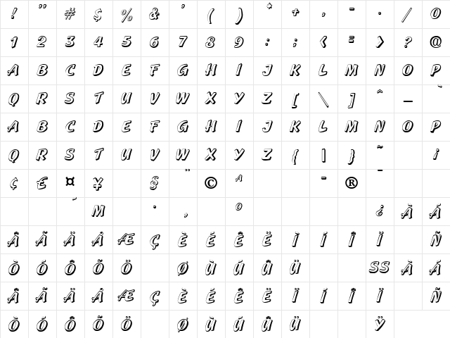 3-DStandout Regular Character Map
